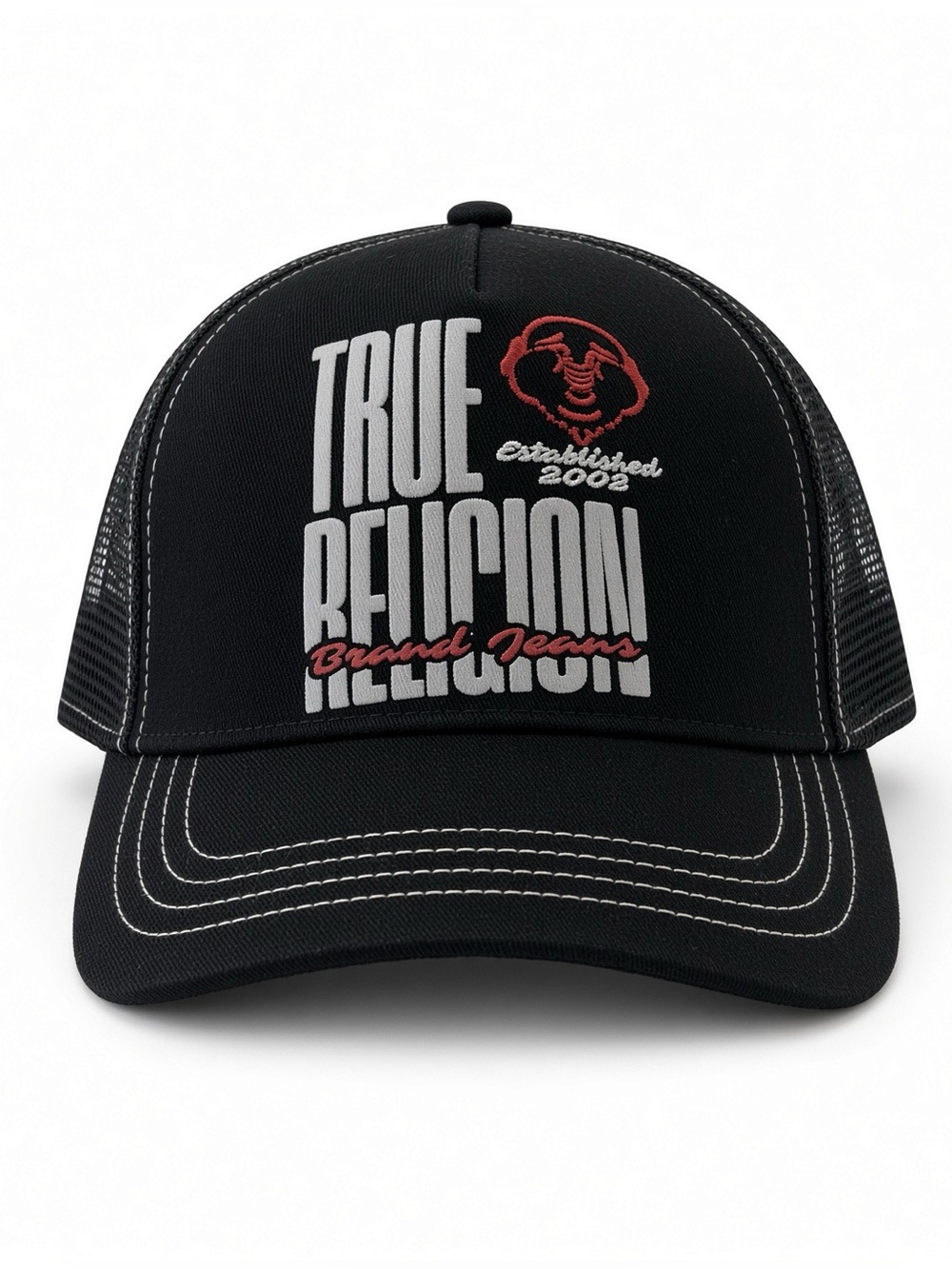 NWT True Religion Puff Buddha Trucker Snapback Jet Black OS